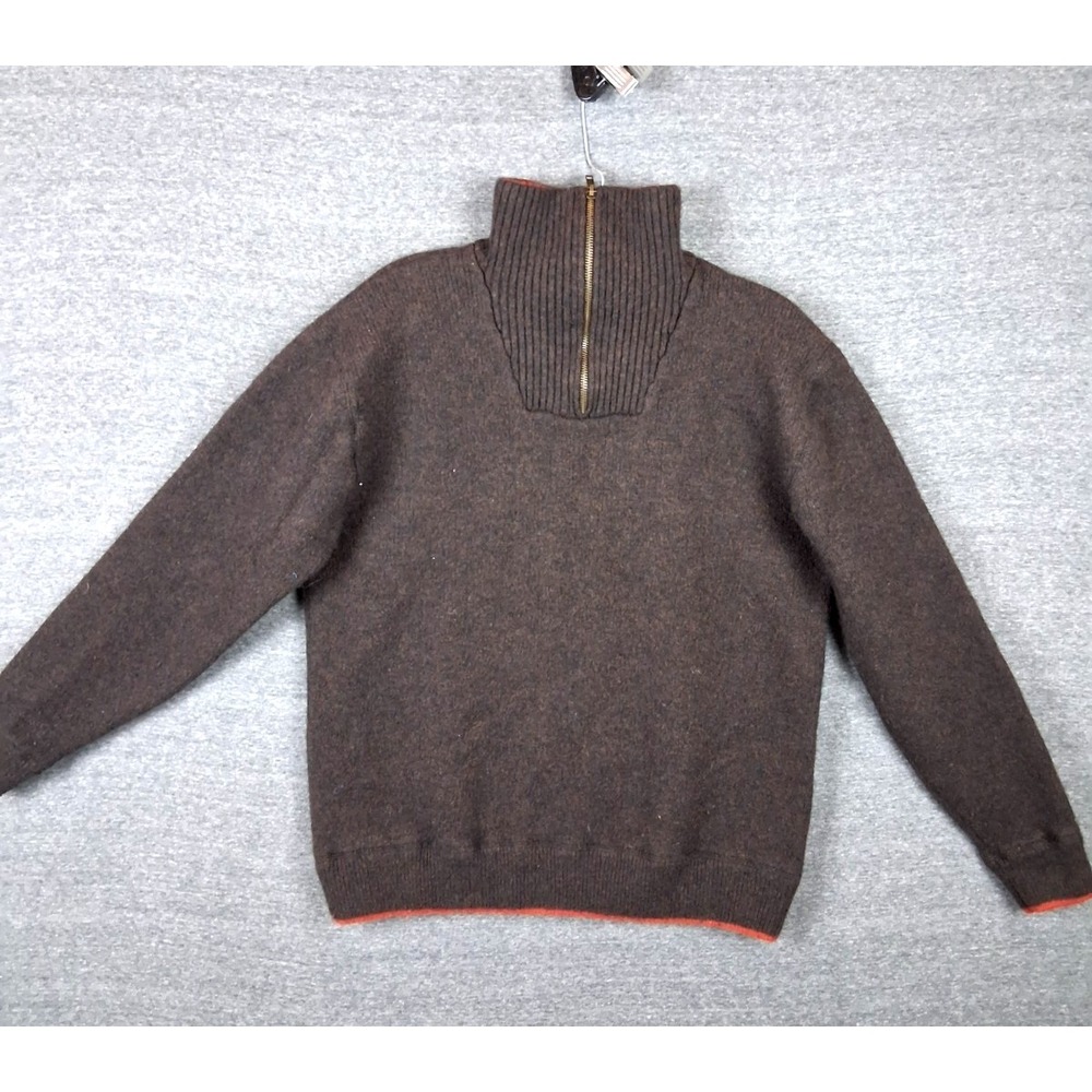 Irelands Eye Mens Jacket Medium Brown 1/4 Zip 100% Lambswool Classic Casual